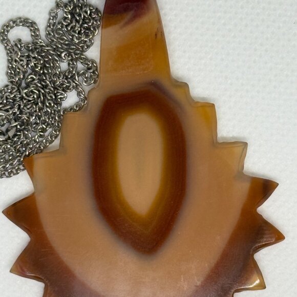 Sunburst Banded Agate Slice 3" Pendant With Silver-Tone Chain - Picture 2 of 3